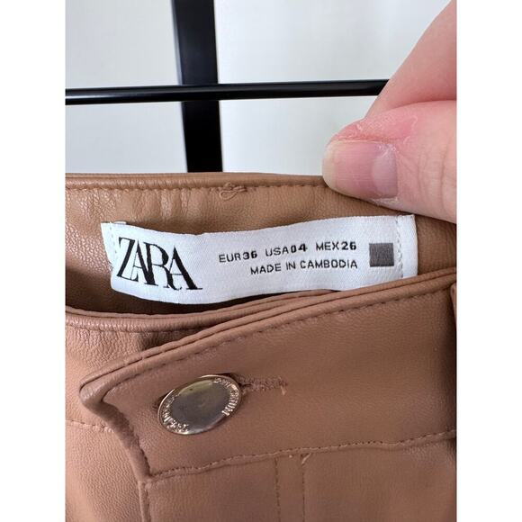 Zara Womens Faux Leather Tan Pants Straight Leg - Picture 2 of 3